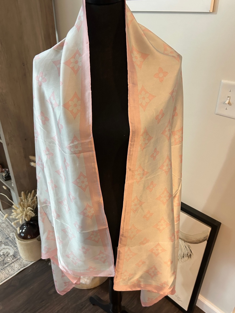 Light Pink Floral Silky Scarf